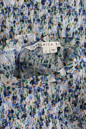 Veronica Beard Kali Smocked Cotton Printed Top