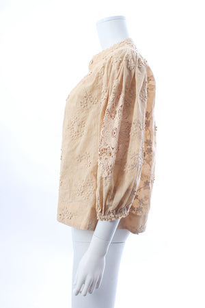 Farm Rio Flower-Embroidered Cotton Blouse