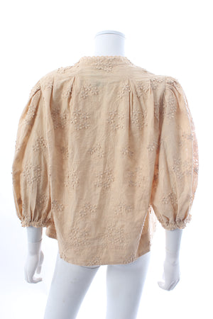 Farm Rio Flower-Embroidered Cotton Blouse