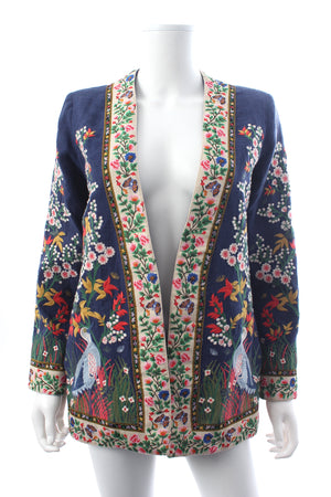 Alice + Olivia Jenice Floral-Embroidered Linen Blazer
