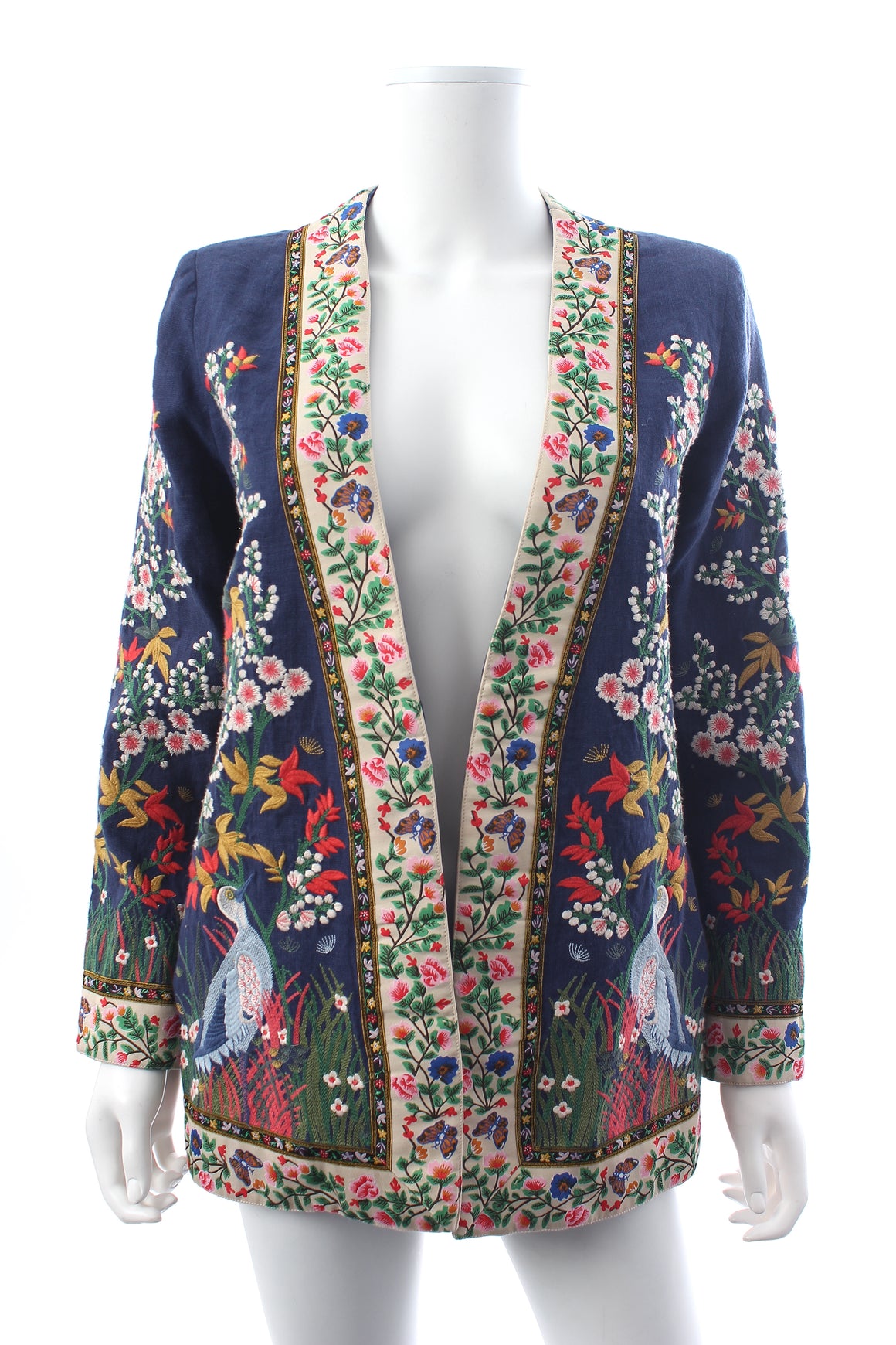 Alice + Olivia Jenice Floral-Embroidered Linen Blazer