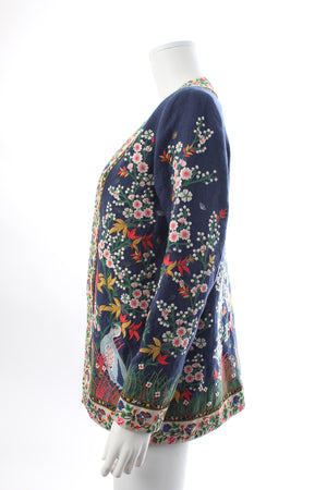 Alice + Olivia Jenice Floral-Embroidered Linen Blazer