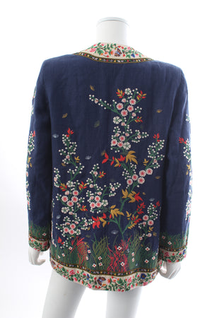 Alice + Olivia Jenice Floral-Embroidered Linen Blazer