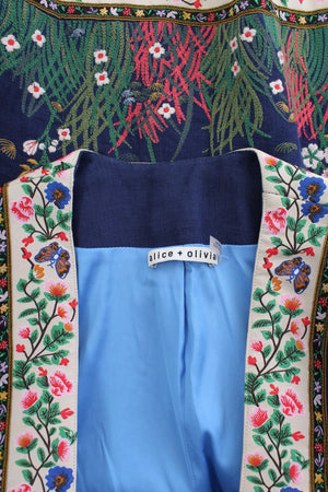 Alice + Olivia Jenice Floral-Embroidered Linen Blazer
