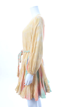 RHODE Ella Belted Tie-Dye Cotton Mini Dress
