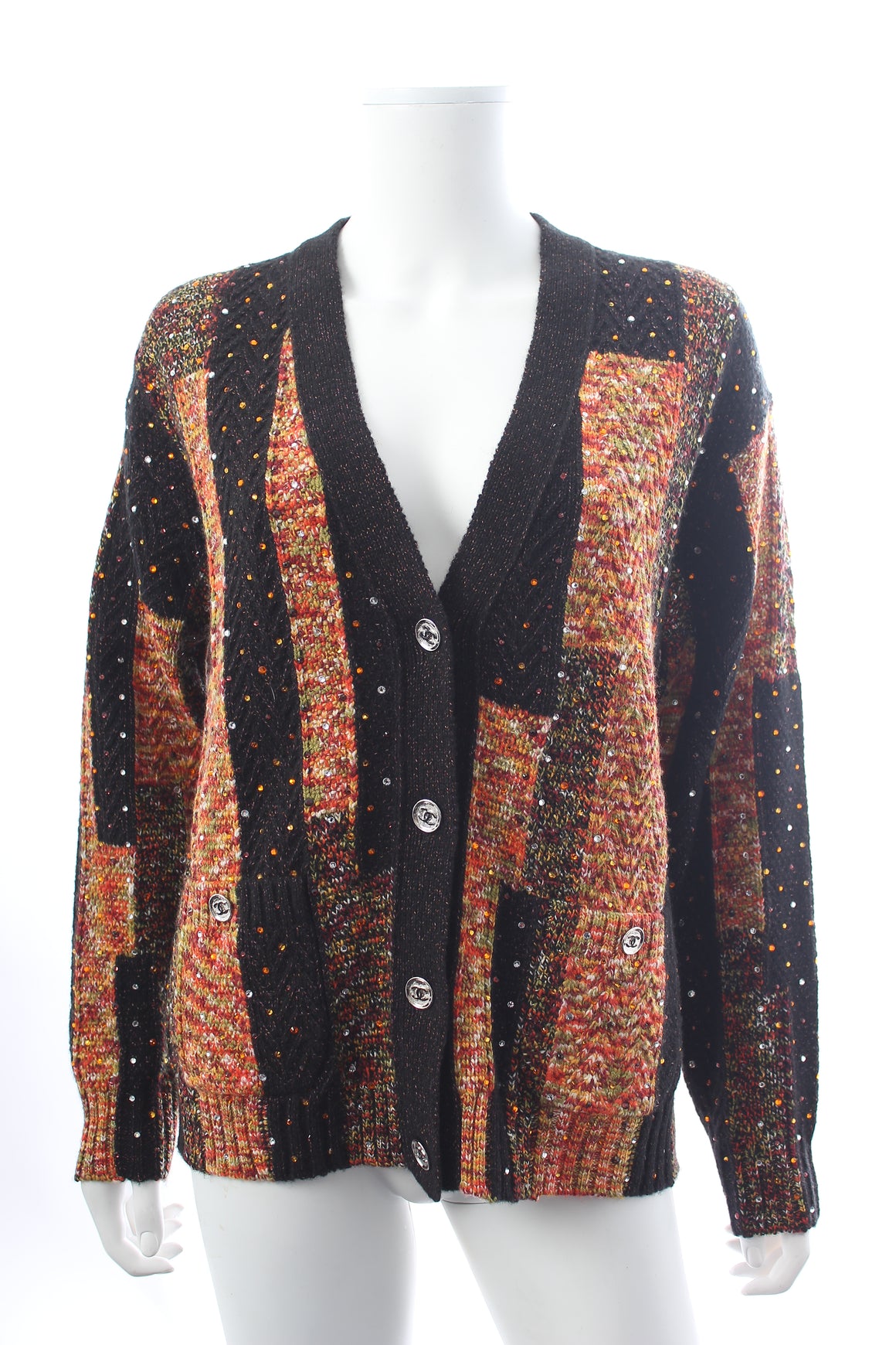 Chanel Wool-Blend Embellished Patchwork Knitted Cardigan