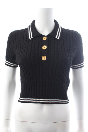 Alessandra Rich Cable-Knit Cropped Cotton Polo Shirt