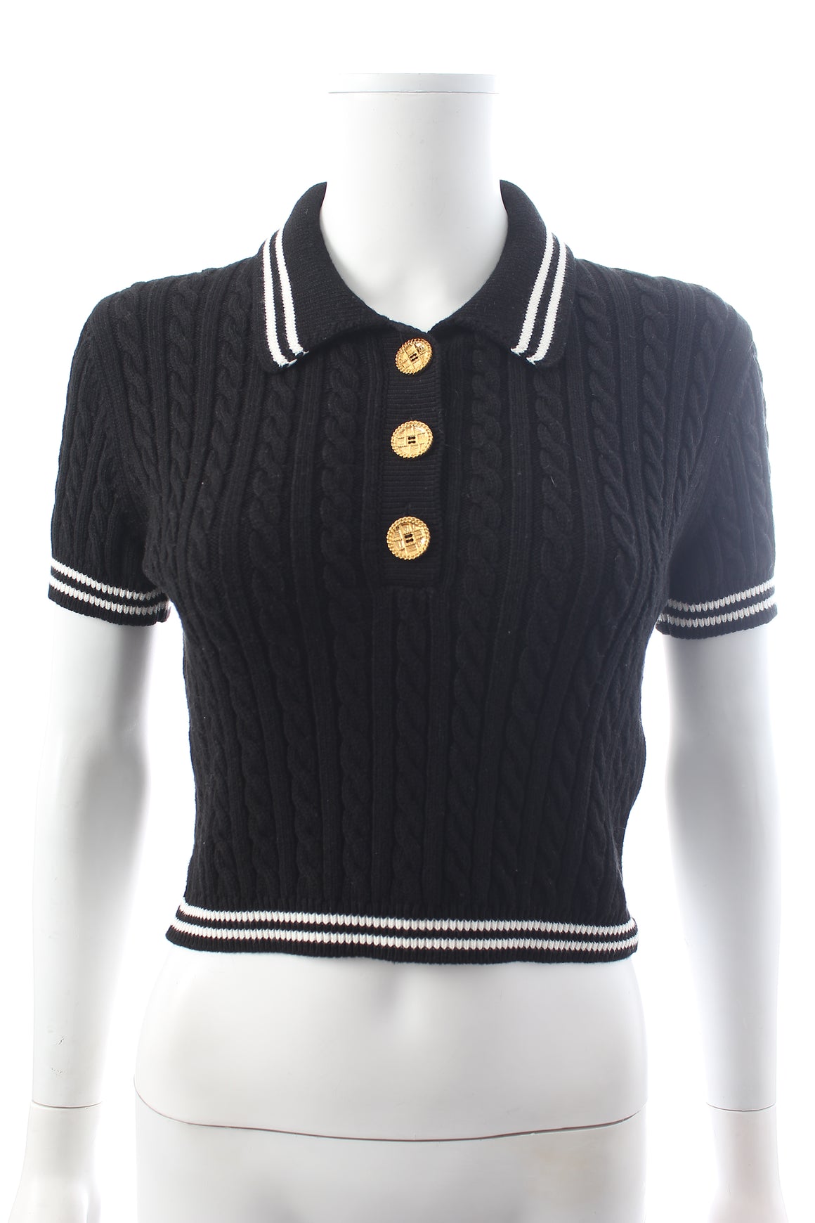 Alessandra Rich Cable-Knit Cropped Cotton Polo Shirt