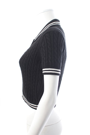 Alessandra Rich Cable-Knit Cropped Cotton Polo Shirt