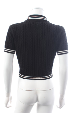 Alessandra Rich Cable-Knit Cropped Cotton Polo Shirt