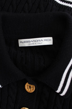 Alessandra Rich Cable-Knit Cropped Cotton Polo Shirt