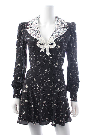 Alessandra Rich Lace-Trimmed Floral Printed Silk Mini Dress