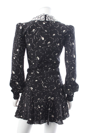 Alessandra Rich Lace-Trimmed Floral Printed Silk Mini Dress