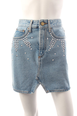 Alessandra Rich Rhinestone-Embellished Denim Mini Skirt