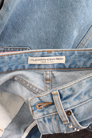 Alessandra Rich Rhinestone-Embellished Denim Mini Skirt