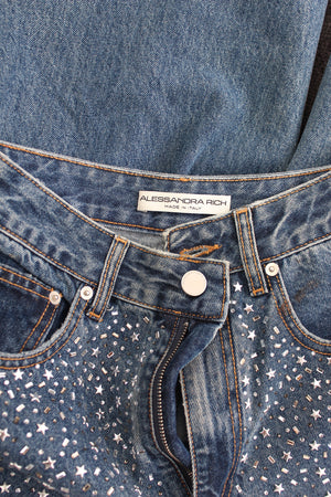 Alessandra Rich Embellished Wide Leg Jeans