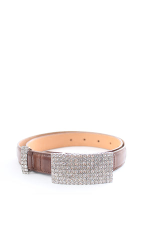 Alessandra Rich Crystal Buckle Leather Belt