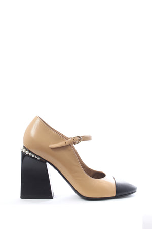 Chanel Pearl Embellished Cap Toe Leather Mary Jane Pumps