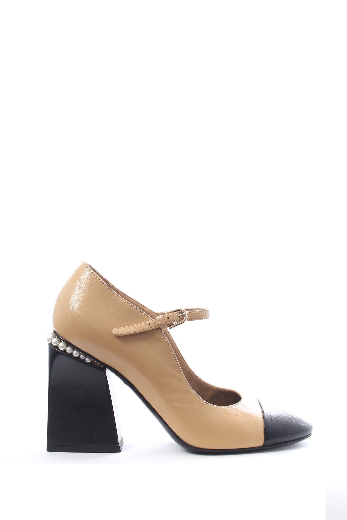Chanel Pearl Embellished Cap Toe Leather Mary Jane Pumps