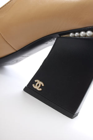 Chanel Pearl Embellished Cap Toe Leather Mary Jane Pumps