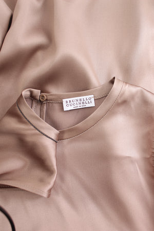 Brunello Cucinelli Asymmetric-Hem Silk Satin Top