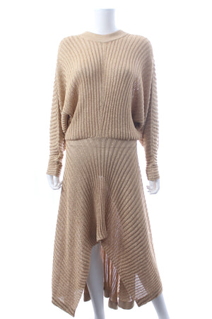 Chloe Asymmetric Ribbed Knit Lurex Midi Dress