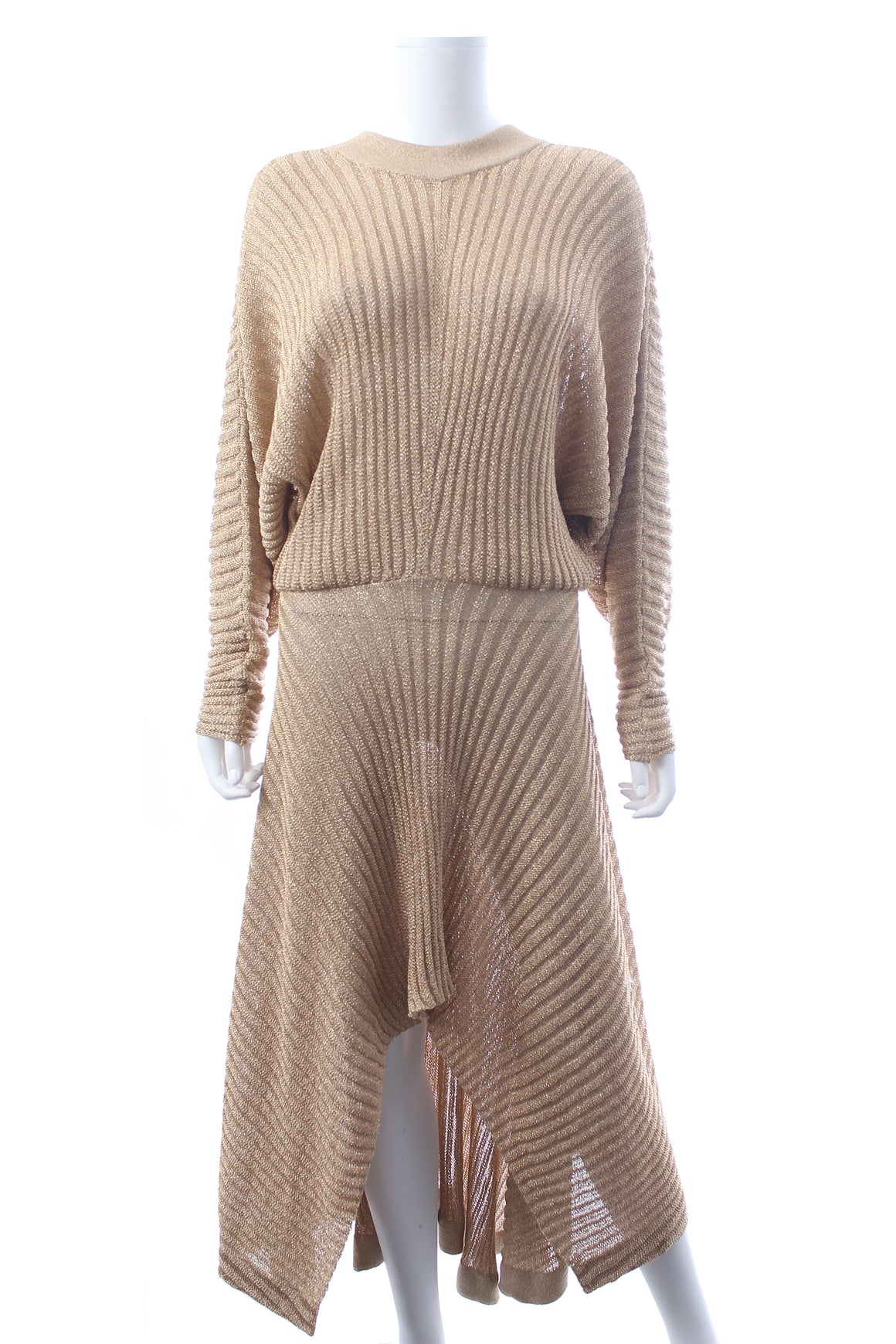 Chloe Asymmetric Ribbed Knit Lurex Midi Dress