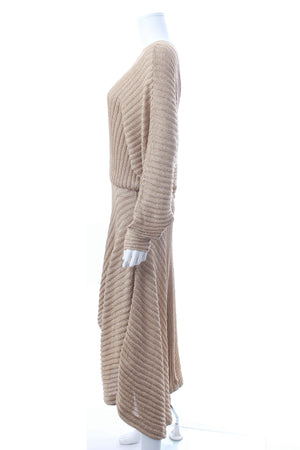 Chloe Asymmetric Ribbed Knit Lurex Midi Dress