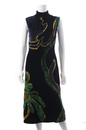 Prada Sleeveless Appliquéd Velvet Midi Dress