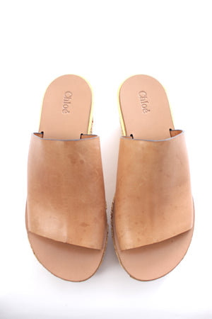 Chloe Camille Leather Wedge Mules