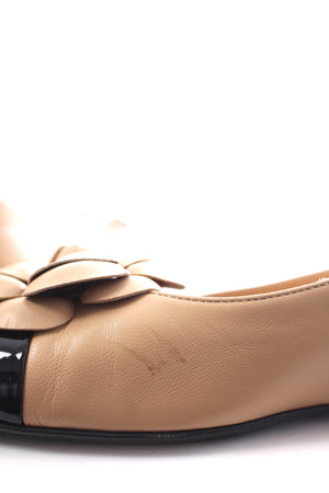 Chanel Camelia Flower Two Tone Leather Ballet Flats
