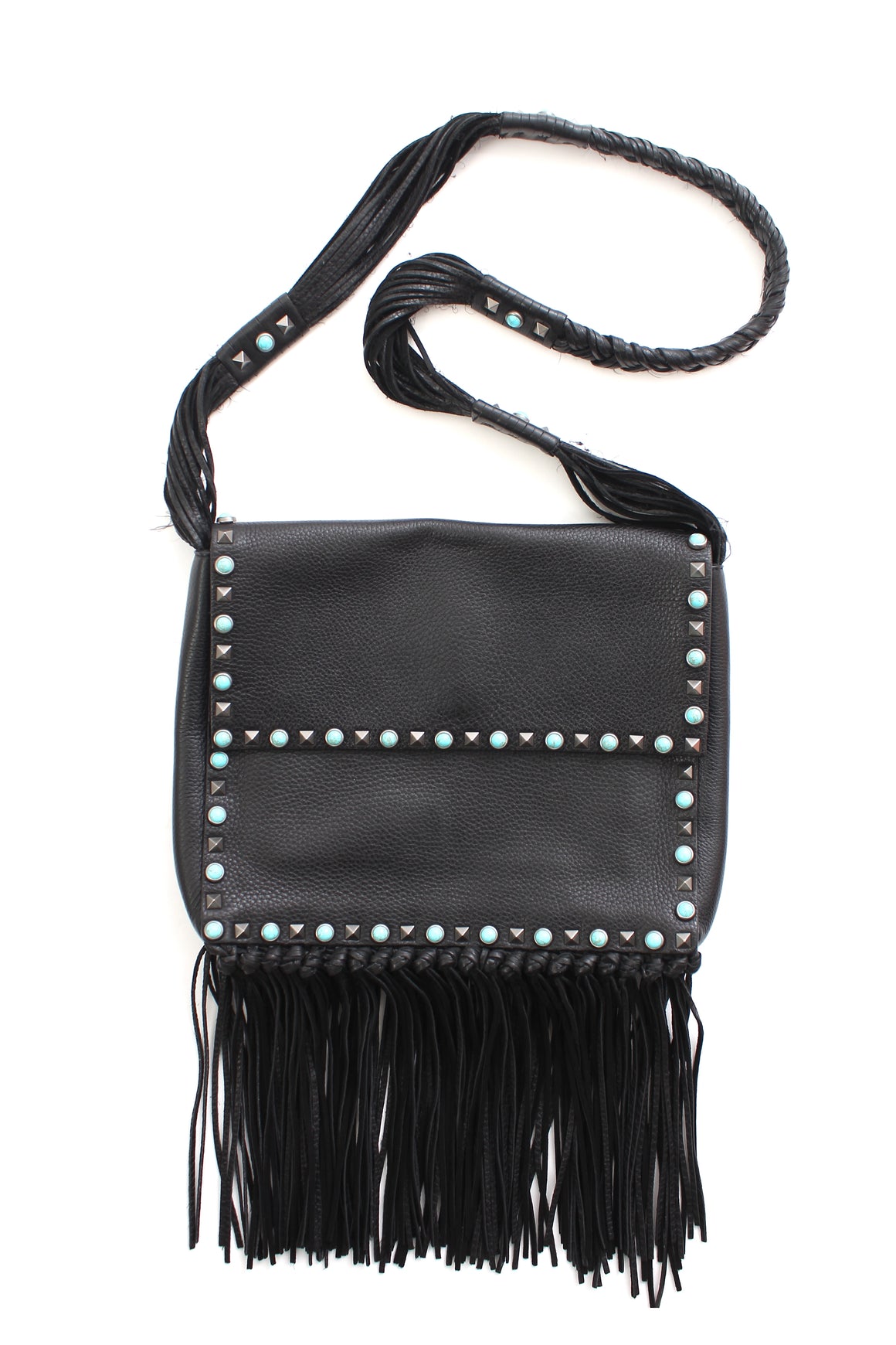 Valentino Rockstud Embellished Tassel-Trimmed Leather Shoulder Bag