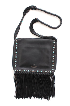 Valentino Rockstud Embellished Tassel-Trimmed Leather Shoulder Bag