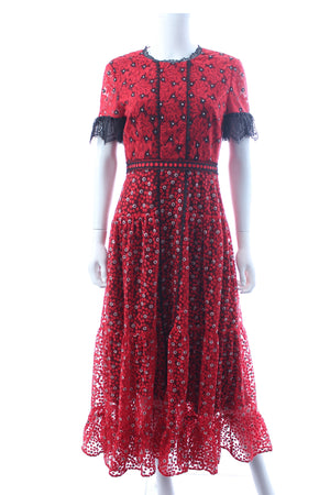 Saloni Andie Lace-Trimmed Floral Ruffled Midi Dress