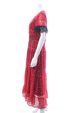 Saloni Andie Lace-Trimmed Floral Ruffled Midi Dress