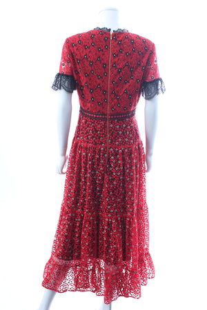 Saloni Andie Lace-Trimmed Floral Ruffled Midi Dress