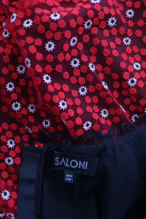 Saloni Andie Lace-Trimmed Floral Ruffled Midi Dress