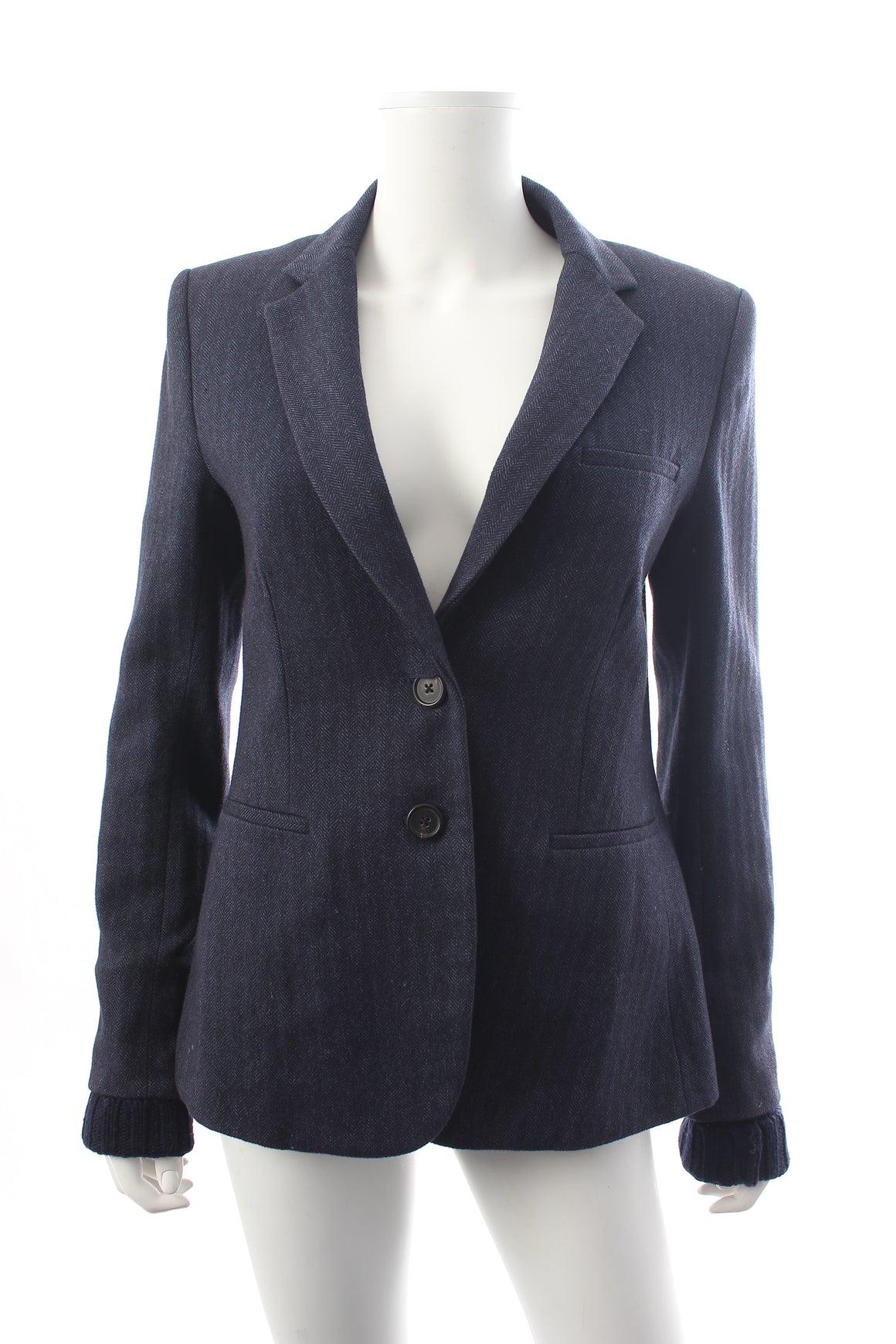 Veronica Beard Herringbone Wool Blazer with Detachable Knitted Cuffs