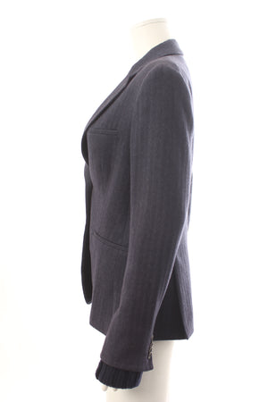 Veronica Beard Herringbone Wool Blazer with Detachable Knitted Cuffs