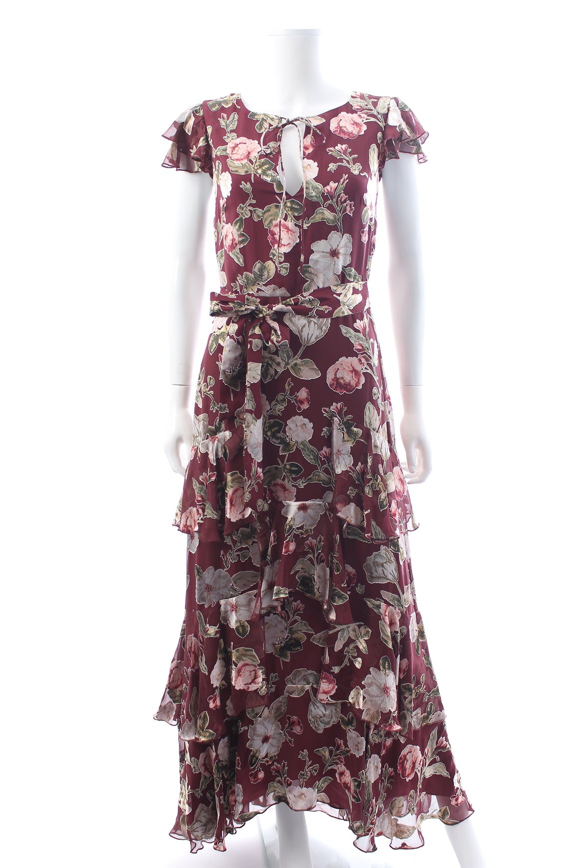 Alice + Olivia Jenny Flutter Sleeve Floral Printed Chiffon Maxi Dress