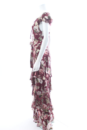 Alice + Olivia Jenny Flutter Sleeve Floral Printed Chiffon Maxi Dress