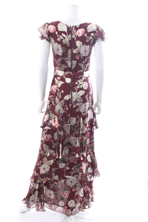 Alice + Olivia Jenny Flutter Sleeve Floral Printed Chiffon Maxi Dress