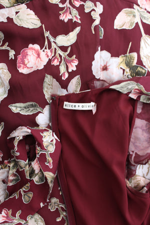 Alice + Olivia Jenny Flutter Sleeve Floral Printed Chiffon Maxi Dress
