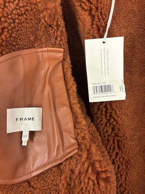 FRAME Shearling Strong Shoulder Moto Leather Jacket