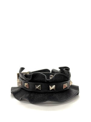 Valentino Rockstud Embellished Ruffled Leather Bracelet