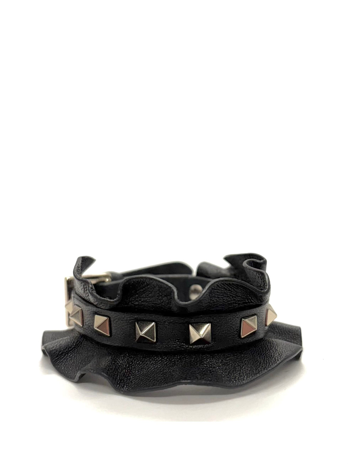 Valentino Rockstud Embellished Ruffled Leather Bracelet