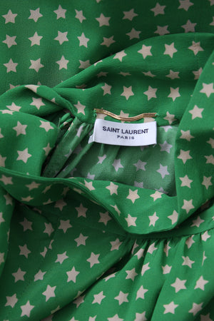 Saint Laurent Star Printed Tie-Neck Silk Blouse