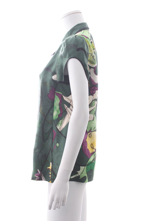 Prada Printed Short Sleeved Silk Blouse