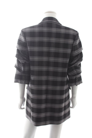 Michael Kors Collection Check Wool Gathered-Sleeve Blazer