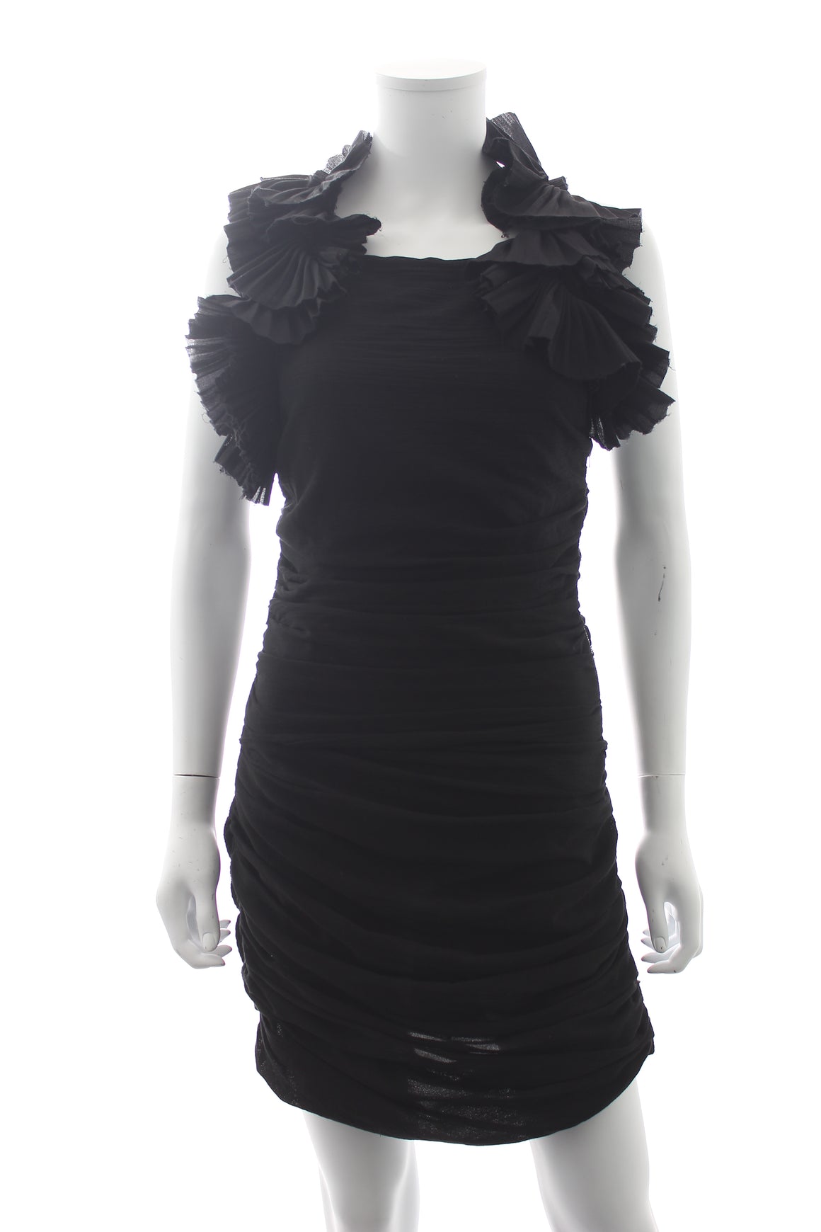Isabel Marant Ruffled-Shoulder Ruched Cotton Mini Dress